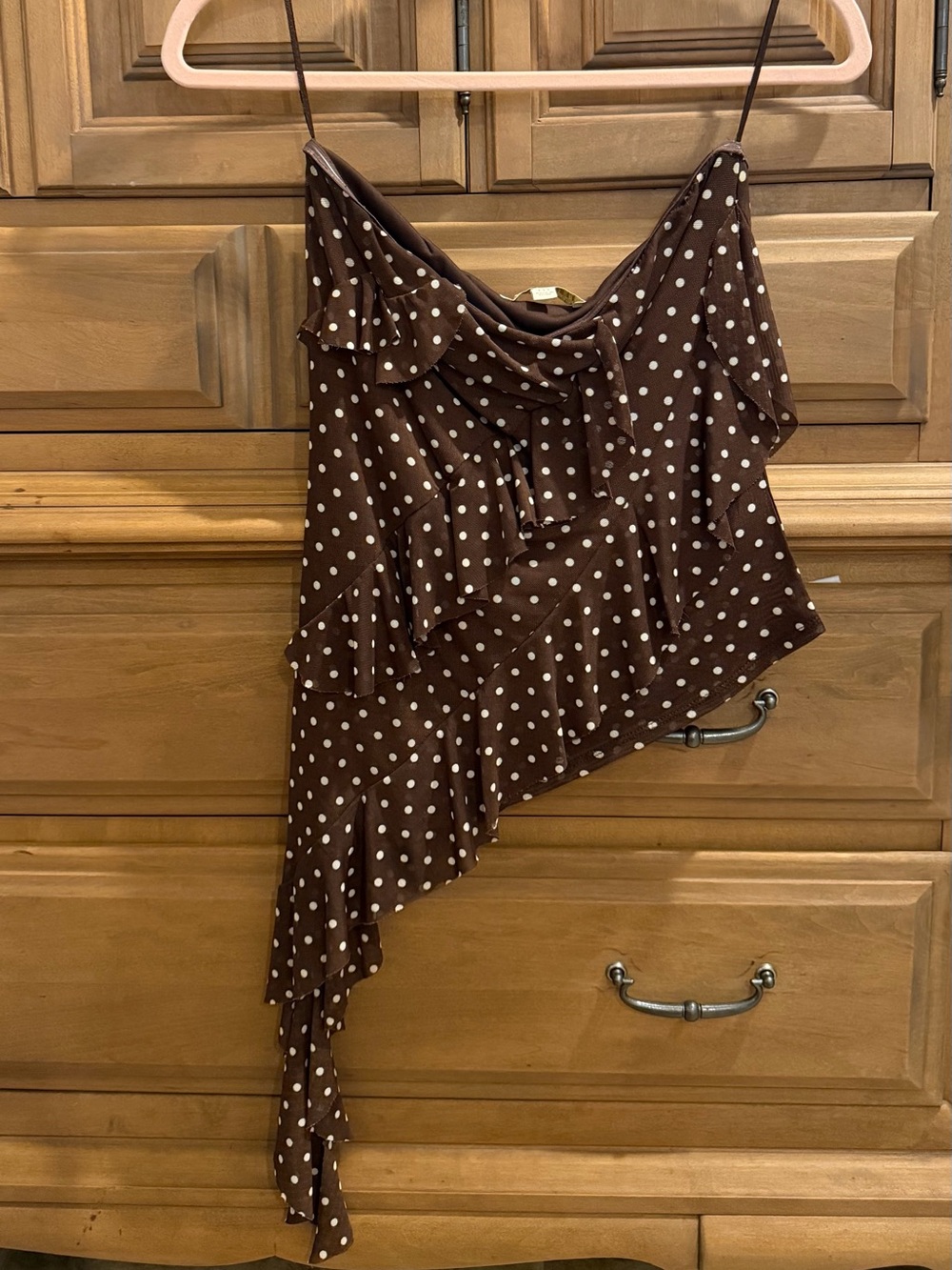 Polka Dot Asymmetrical Ruffle Tube Top